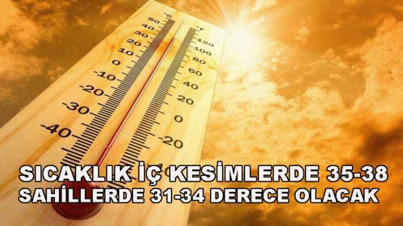Sıcaklık İç Kesimlerde 35-38 Sahillerde 31-34 Derece Dolaylarında Olacak