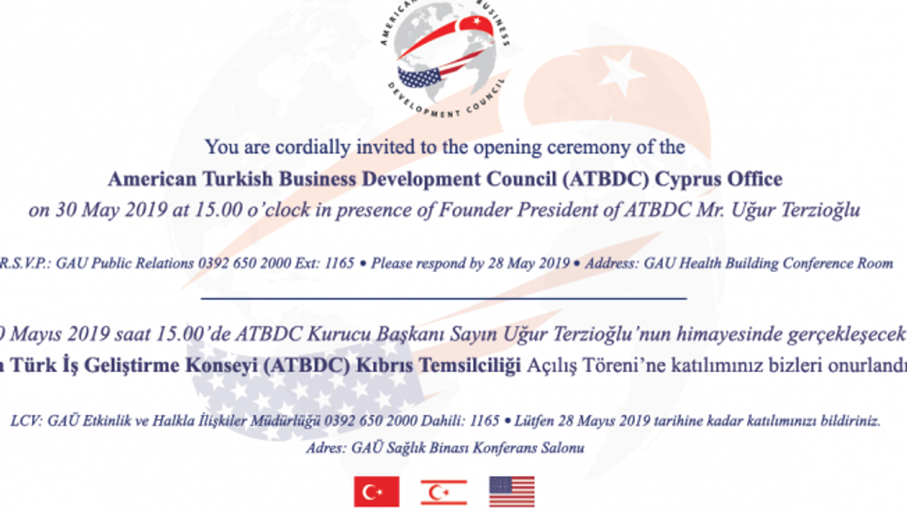 Amerikan Türk İş Geliştirme Konseyi Kıbrıs Temsilciliği’nin açılışı 30 Mayıs’ta Girne Amerikan Üniversitesi’nde gerçekleşecek