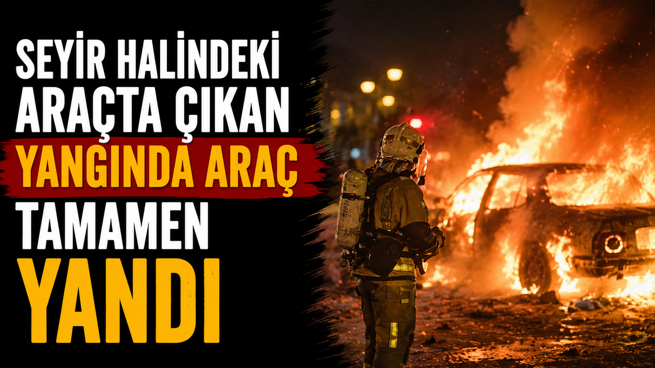 Seyir halindeki araçta çıkan yangında araç tamamen yandı