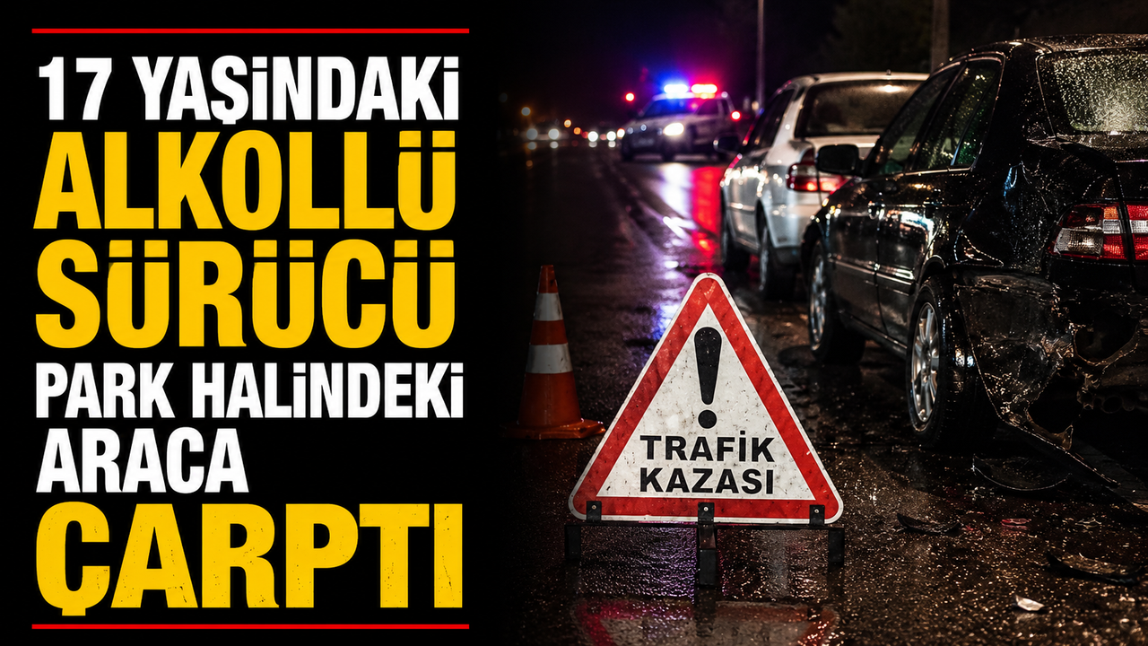17 yaşındaki alkollü sürücü park halindeki araca çarptı