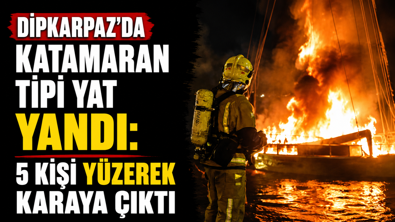 Dipkarpaz’da katamaran tipi yat yandı: 5 kişi yüzerek karaya çıktı