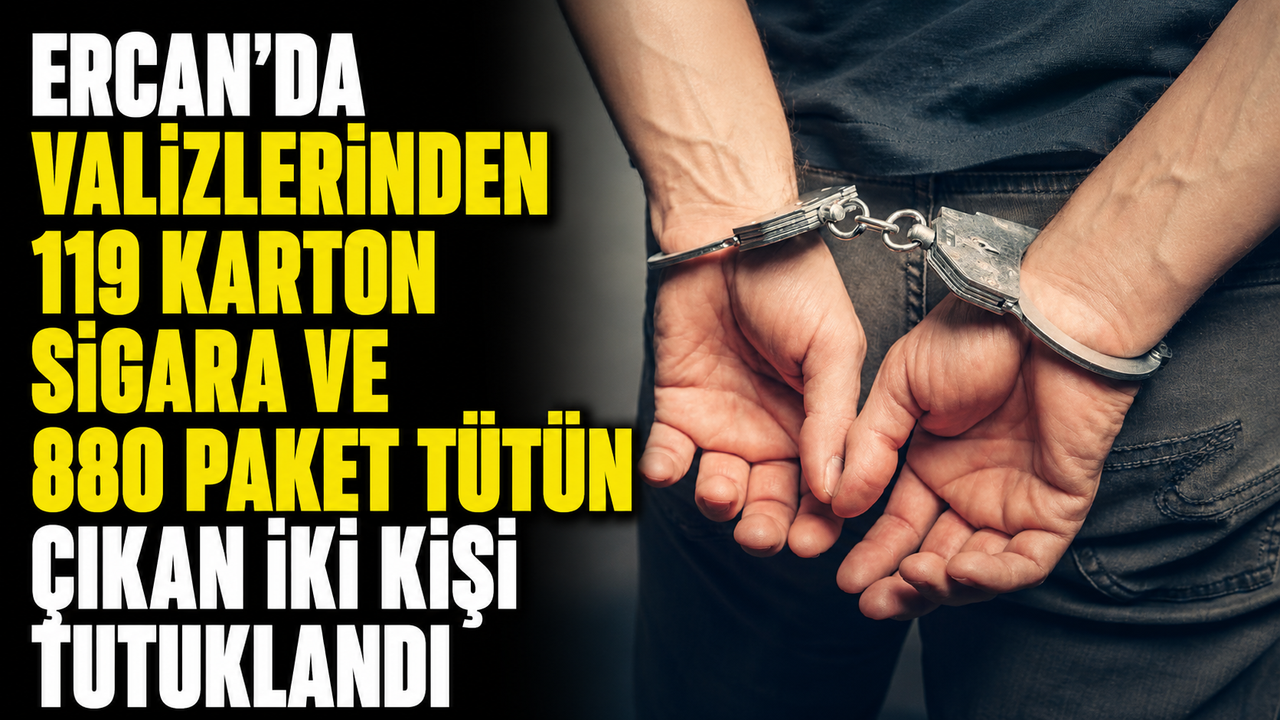 Ercan’da valizlerinden 119 karton sigara ve 880 paket tütün çıkan iki kişi tutuklandı