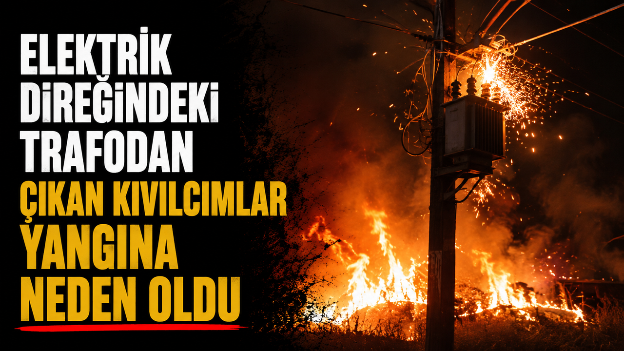 Elektrik direğindeki trafodan çıkan kıvılcımlar yangına neden oldu