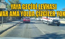 Yaya geçidi levhası var ama yolda çizgiler yok