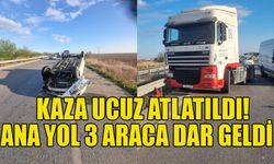 Kaza ucuz atlatıldı! Ana yol 3 araca dar geldi