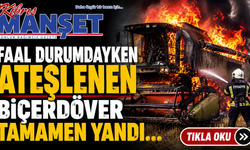 Faal durumdayken ateşlenen biçerdöver tamamen yandı…