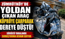 Zümrütköy'de yoldan çıkan araç köprüye çarparak dereye düştü