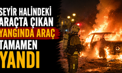 Seyir halindeki araçta çıkan yangında araç tamamen yandı