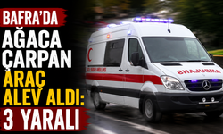 Bafra'da ağaca çarpan araç alev aldı: 3 yaralı