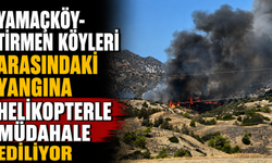 Yamaçköy-Tirmen köyleri arasındaki yangına helikopterle müdahale ediliyor