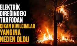 Elektrik direğindeki trafodan çıkan kıvılcımlar yangına neden oldu