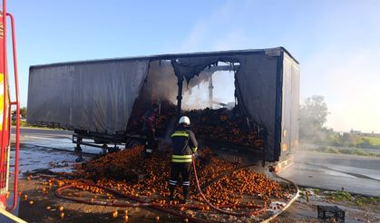 Portakal yüklü tırda yangın...