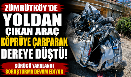 Zümrütköy'de yoldan çıkan araç köprüye çarparak dereye düştü