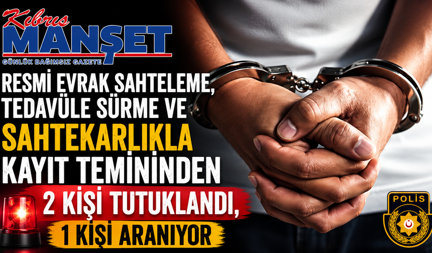 Resmi evrak sahteleme, tedavüle sürme ve sahtekarlıkla kayıt temininden 2 kişi tutuklandı, 1 kişi aranıyor