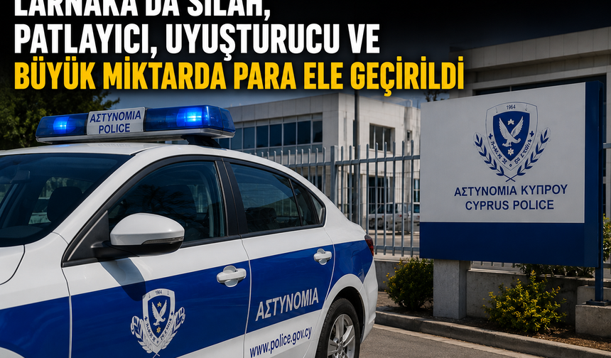 Larnaka’da silah, patlayıcı, uyuşturucu ve büyük miktarda para ele geçirildi