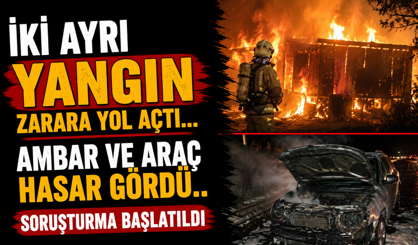 İki Ayrı Yangın Zarara Yol Açtı... Ambar ve Araç Hasar Gördü