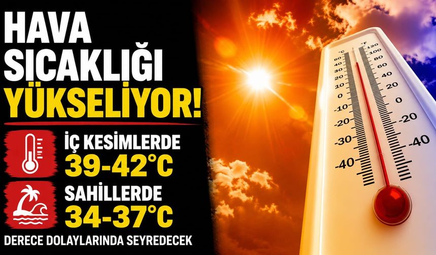 Hava sıcaklığı iç kesimlerde 39-42, sahillerde 34-37 derece dolaylarında seyredecek