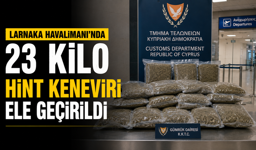 Larnaka Havalimanı’nda 23 kilo hint keneviri ele geçirildi