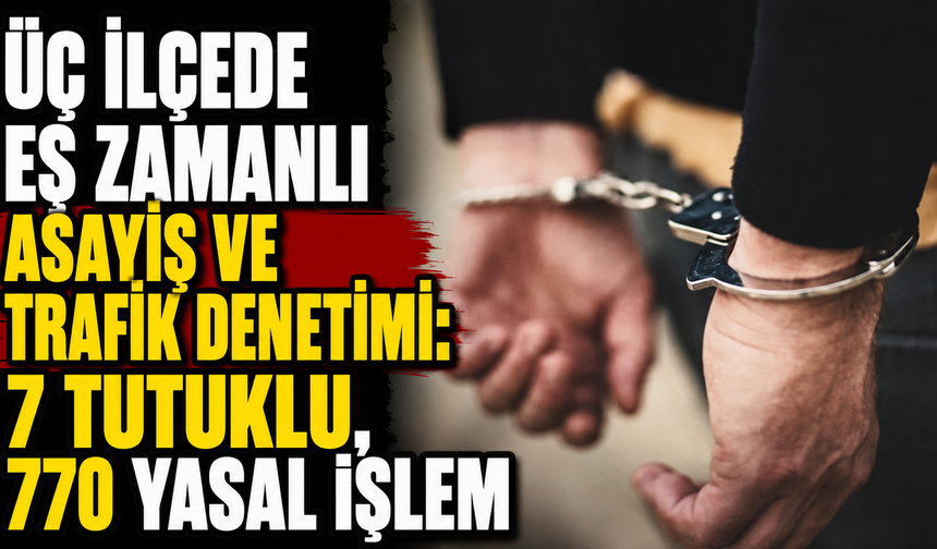 Üç ilçede eş zamanlı asayiş ve trafik denetimi: 7 tutuklu, 770 yasal işlem