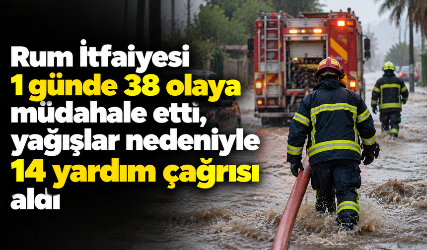 Rum İtfaiyesi 1 günde 38 olaya müdahale etti, yağışlar nedeniyle 14 yardım çağrısı aldı